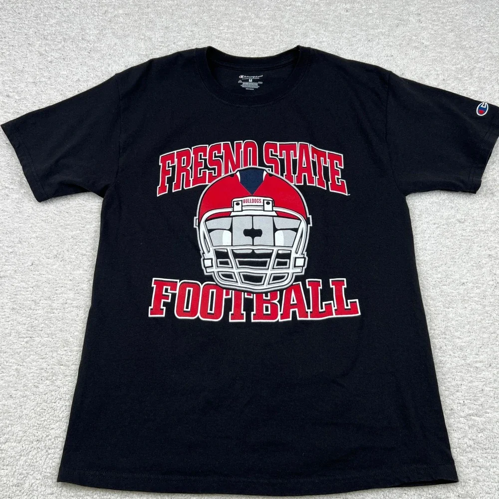 Champion Mens Fresno State Bulldogs Helmet Football Graphic T-Shirt Black Medium - Picture 1 of 7